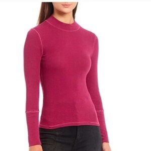 Free People The Rickie Ribbed Long Sleeve Top Womens XL Mock Neck Magenta Pink
